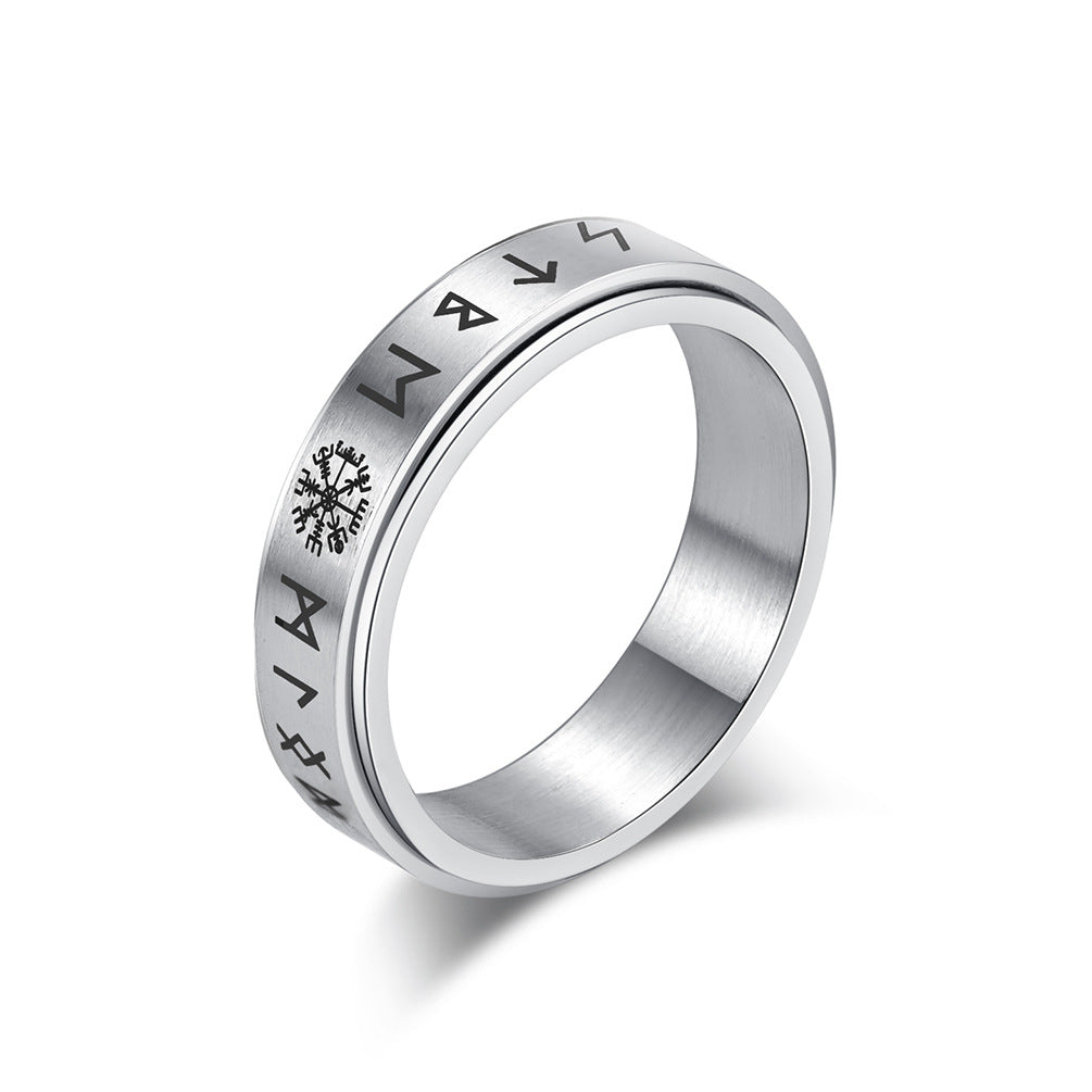 Planderful Titanium Steel Rotating Viking Ring For Him Nordic Character Spinner Band Ideal Gift For Boyfriend