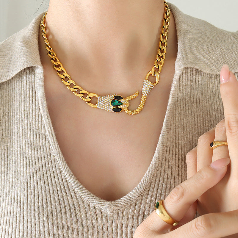 Serpent Crown Necklace with Zircon Inlay and Hip-Hop Style