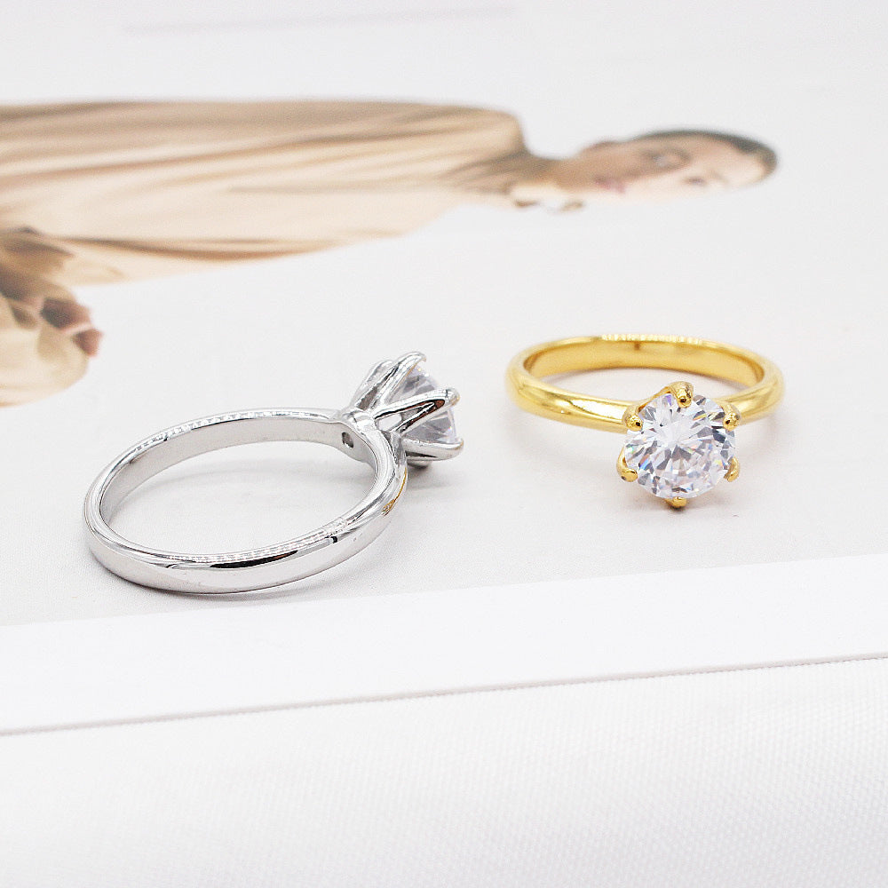 Sweet Lady Six Prong Zircon Wedding Ring - Korean Version