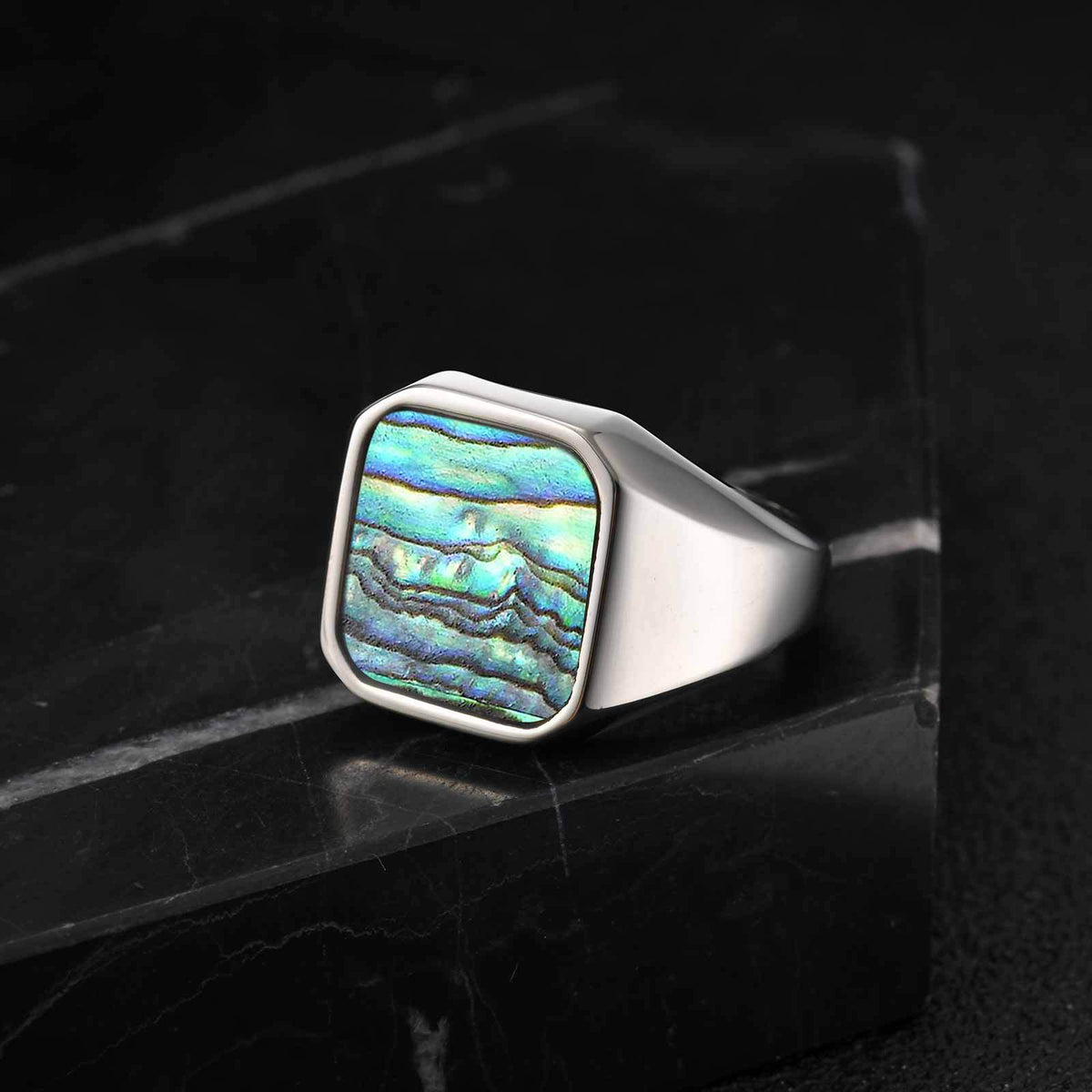 Stainless Steel Abalone Shell White Shell Casting Ring