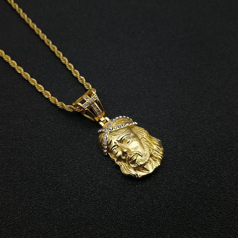 Stainless Steel Gold Plated Zircon Portrait Head Pendant Necklace For Women Planderful