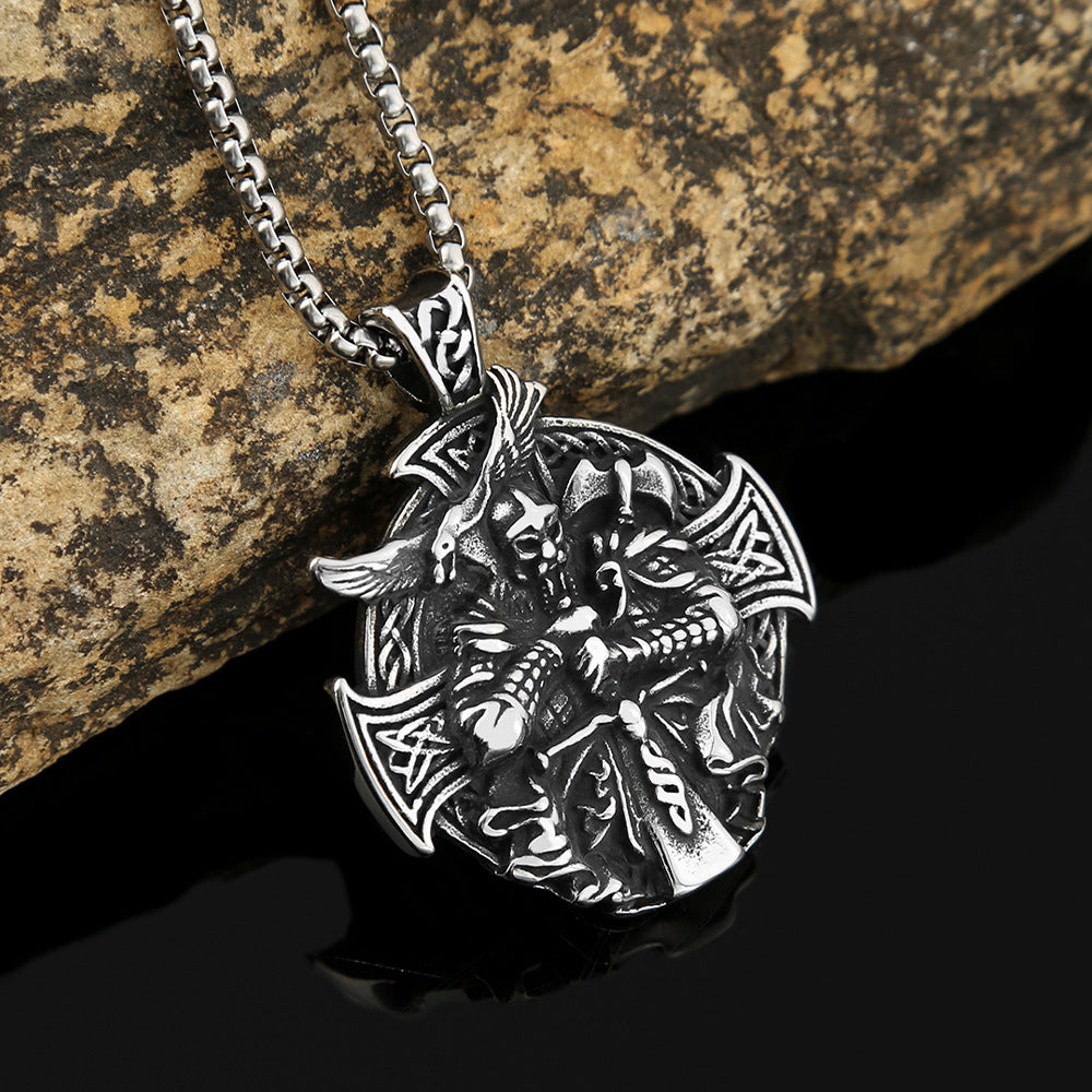 European And American Retro Viking Odin Crow Pendant Necklace
