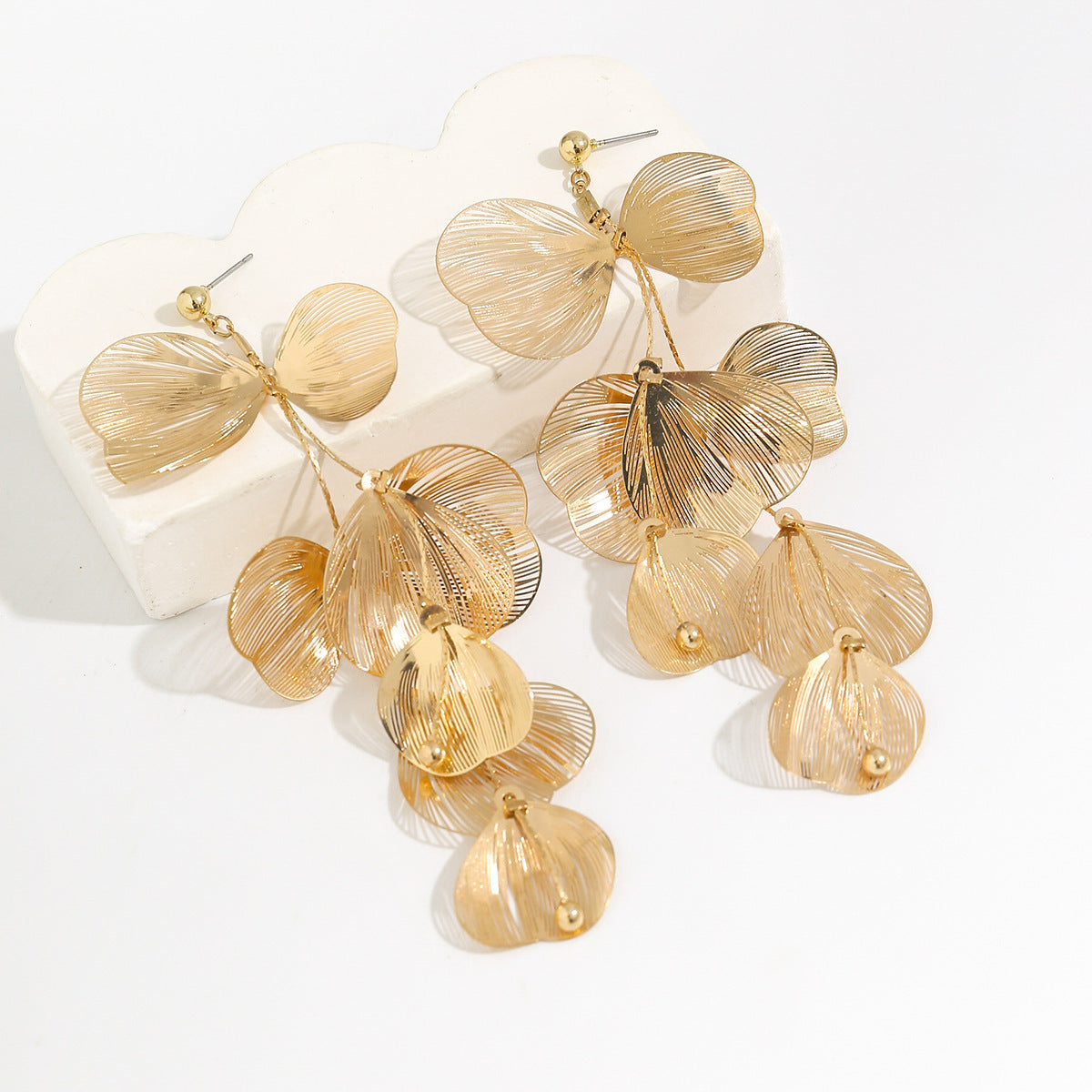 Ginkgo Leaf Stud Earrings By Planderful Vienna Verve Metal Textured Imitation Pearl Statement Earrings For Women