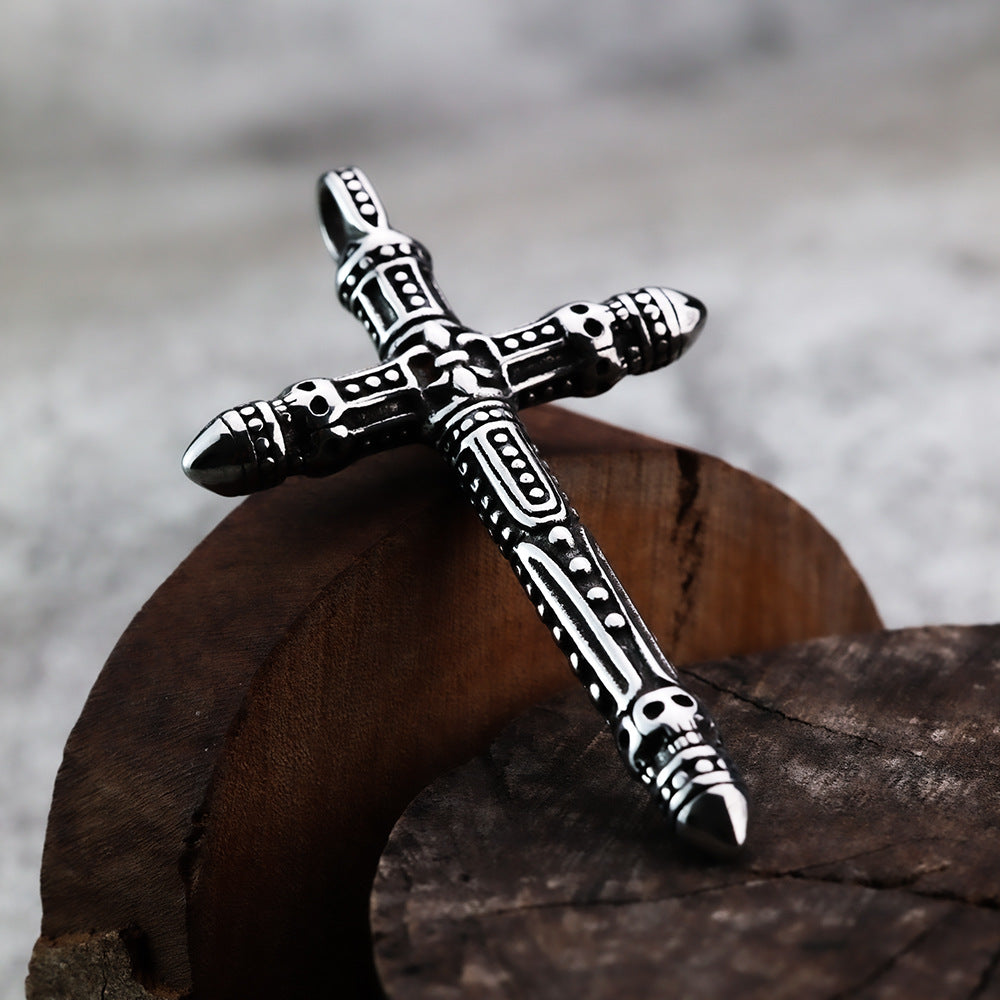 New Titanium Steel Retro Cross Necklace Pendant for Men