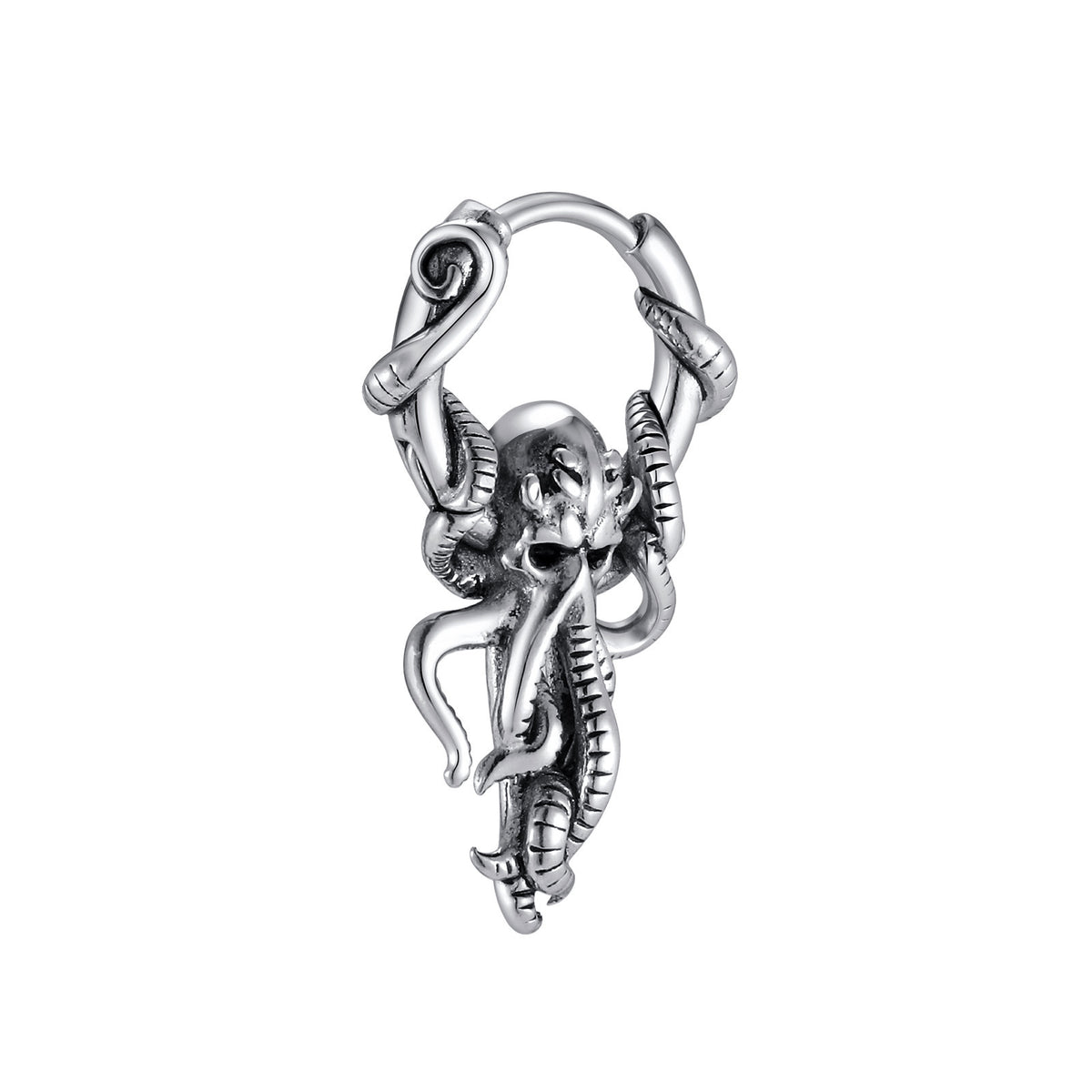 Antique Silver Gothic Elephant Single Hoop Earring