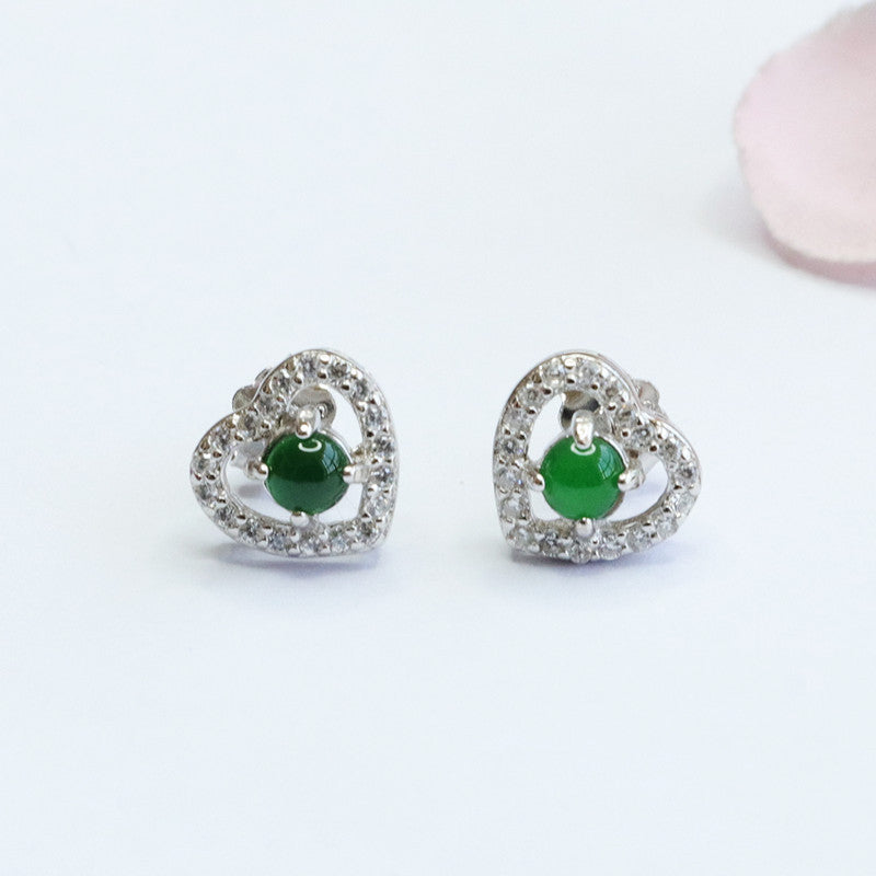 Embrace Love and Fortune with Natural Ice Emperor Green Jade Stud Earrings
