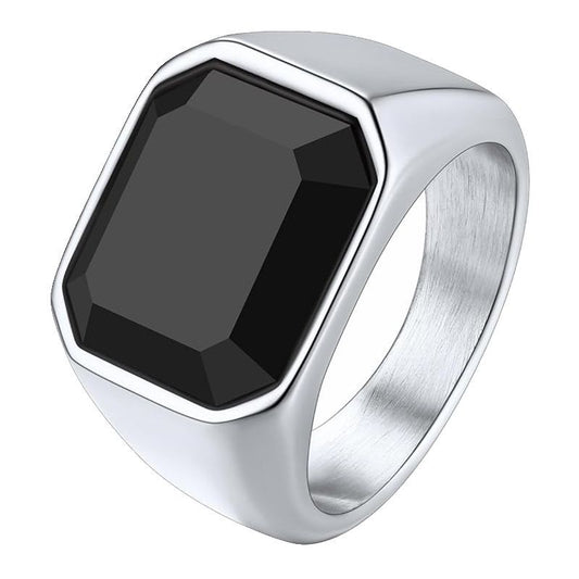 Planderful Titanium Steel Ring For Men With Imitation Gem