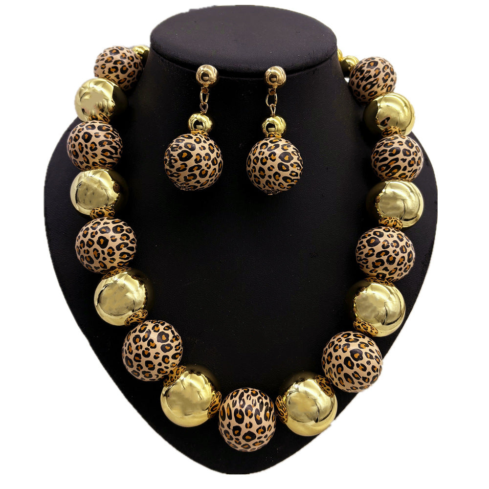 Planderful Savanna Rhythms Necklace and Earrings Set – Trendy Leopard Print Design