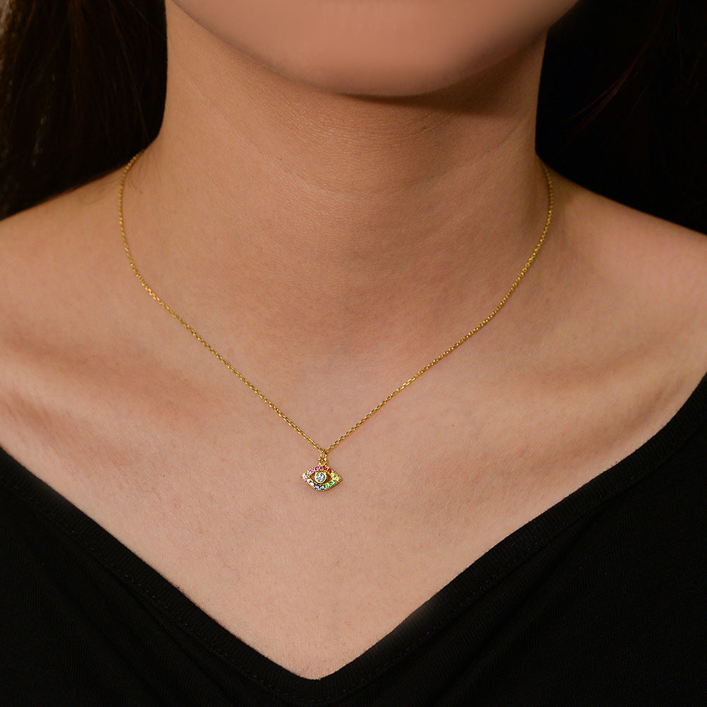 S925 Sterling Silver Classic Wind Color Zircon Eye Necklace Hot-Selling Devil'S Pendant
