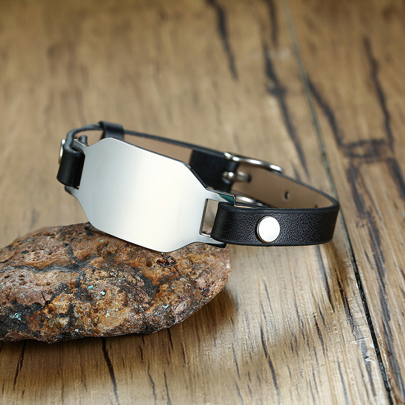 Men's Stainless Steel Curved Brand Watch With Leather Bracelet