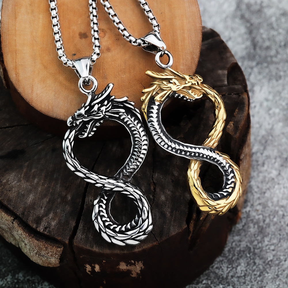 European And American Retro Men's Titanium Steel Flame Dragon Necklace