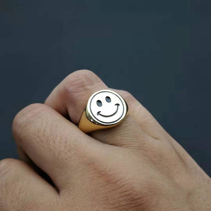 Planderful Smiley Face Ring Unisex Stainless Gold Epoxy