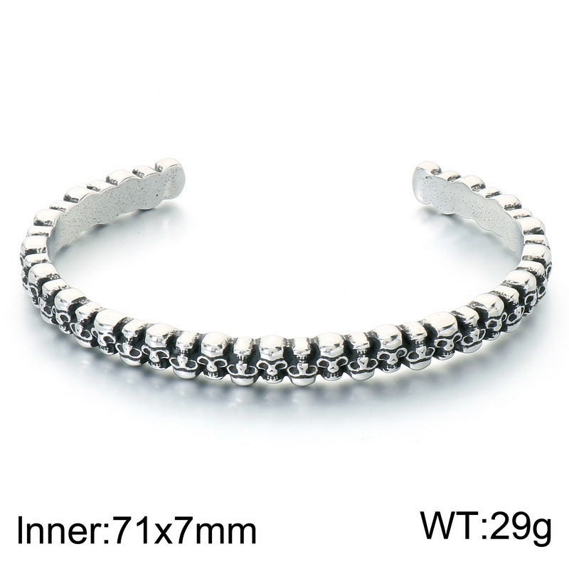 Gothic Little Skull Layered Casting Open Bracelet Sun – Moon & Stars Engraved