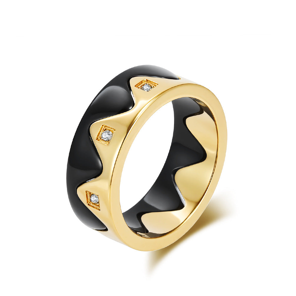 Planderful Personalized Crown Zircon Inlaid Titanium Steel Couple Ring For Him And Her