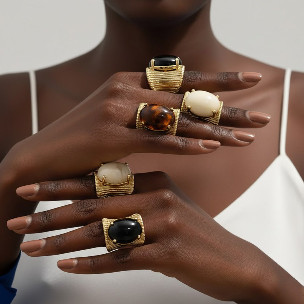 Planderful Geometric Open Ring For Women Brushed Metal Statement Vienna Verve Maillard Stone