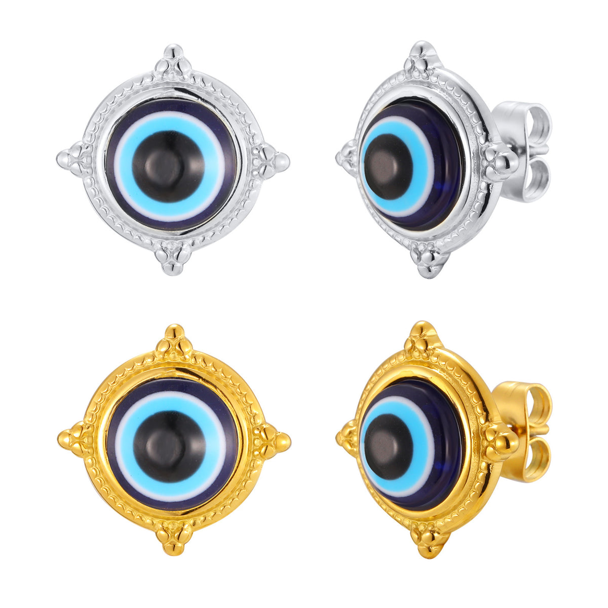 Ornate Blue Evil Eye Stud Earring — Single