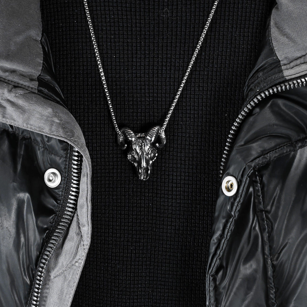 Planderful Skull Goat Head Gothic Necklace Durable Titanium Steel For Gothic Lovers