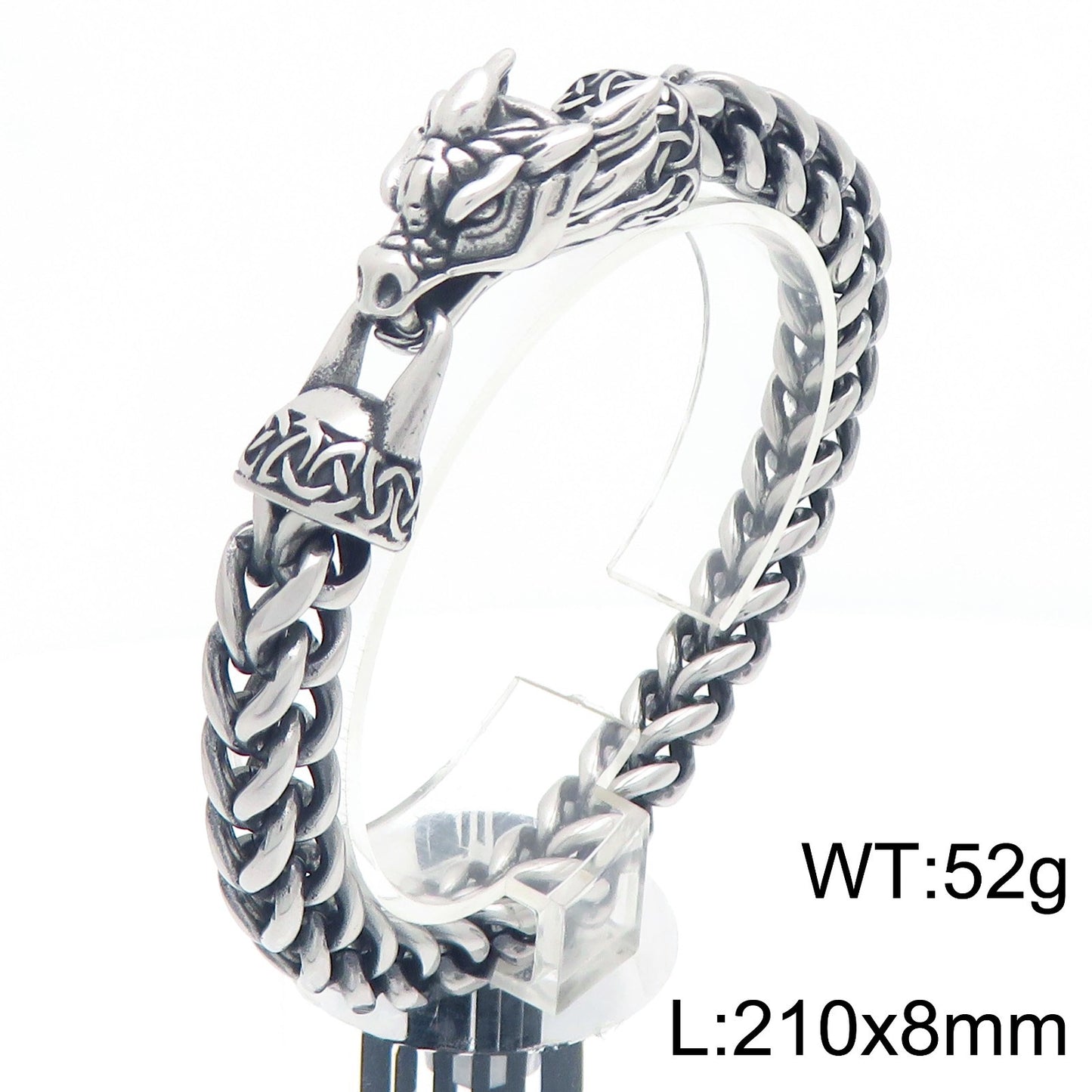 Planderful Zodiac Dragon Titanium Steel Mens Bracelet