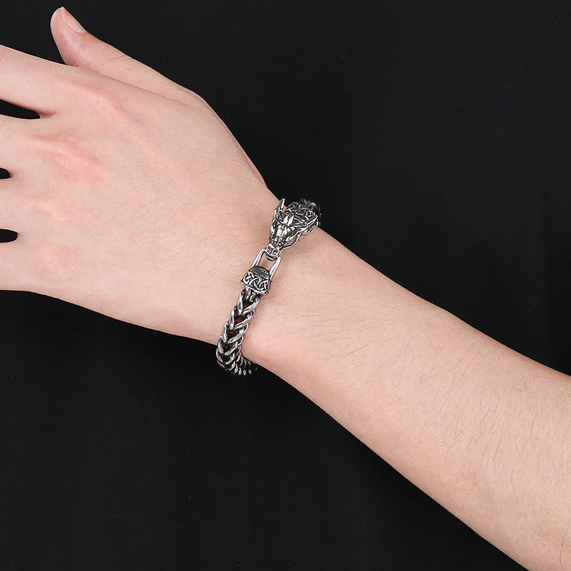 Planderful Zodiac Dragon Titanium Steel Mens Bracelet