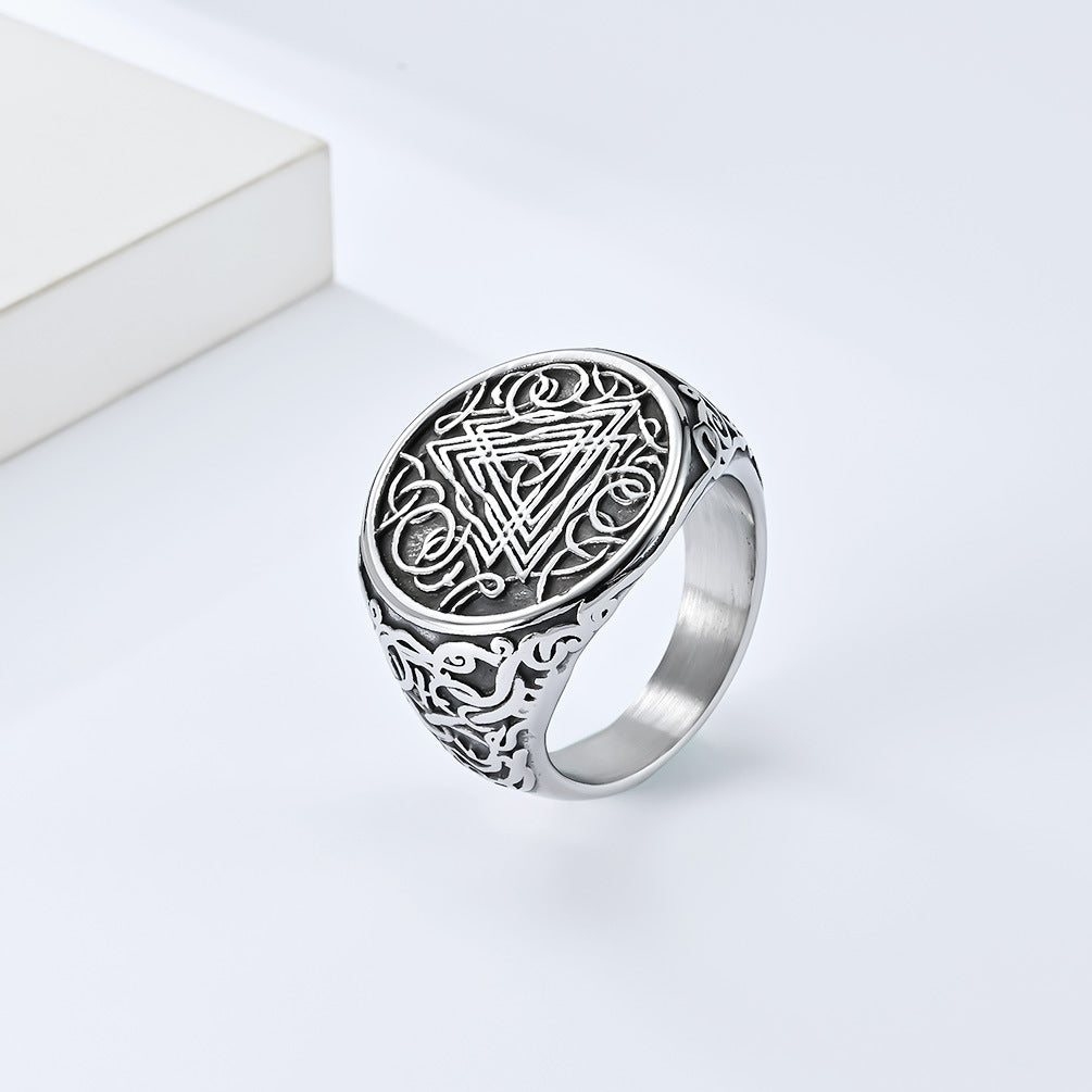 Nordic Style Viking Odin Triangular Knot Stainless Steel Ring Men's Large