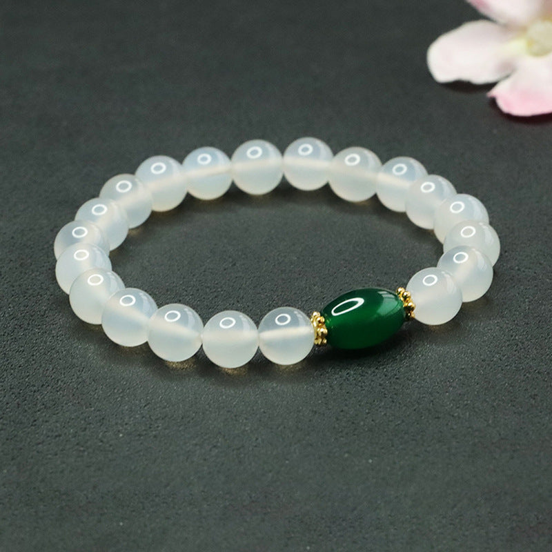 White Chalcedony and Green Agate Sterling Silver Bracelet