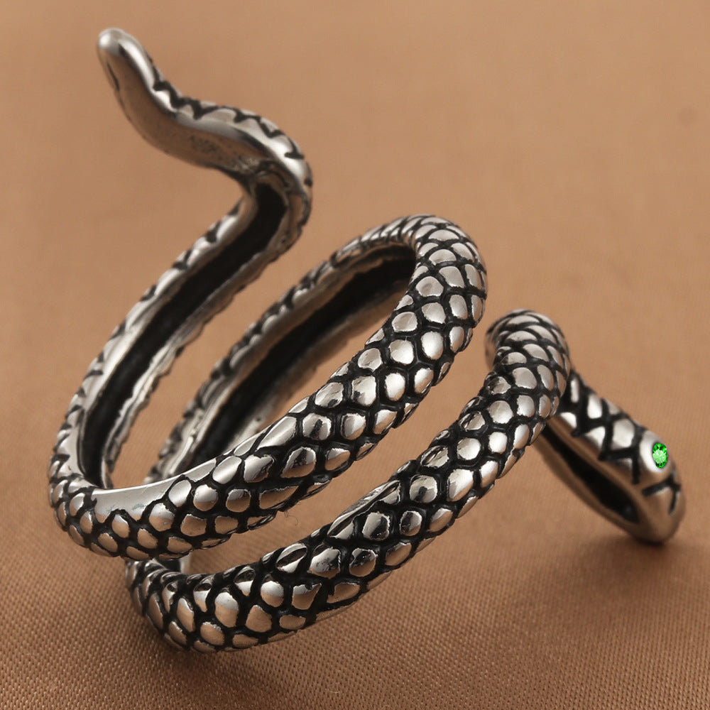 Retro Trendy Men's Titanium Steel Snake Ring - Personalized Animal Accessory