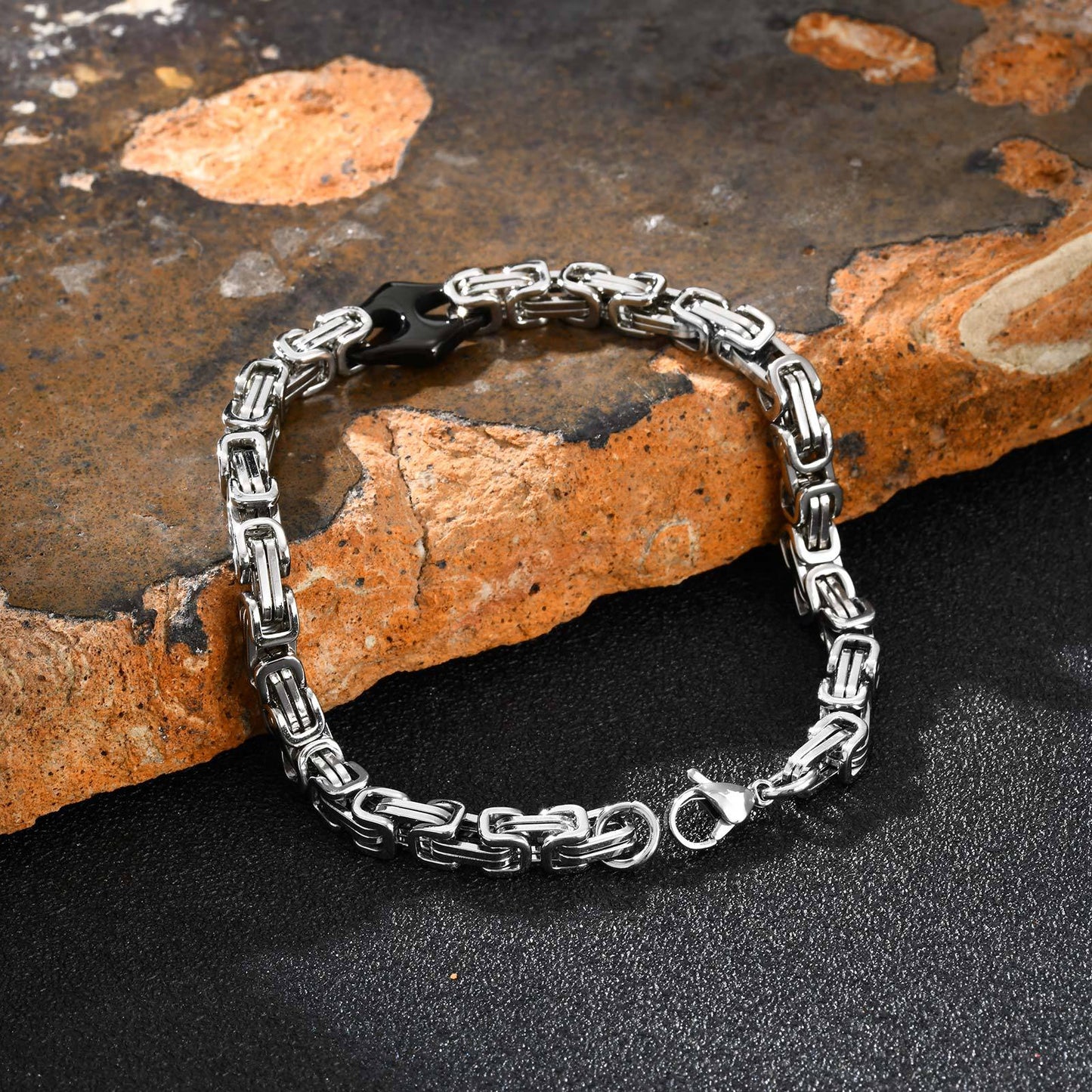 Planderful Stainless Steel Byzantine Chain Bracelet for Men