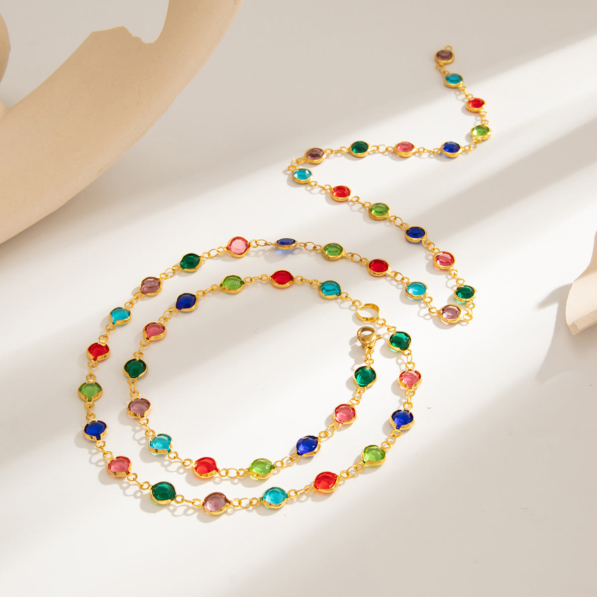 Vintage Cross & Crystal-Style Layered Necklace