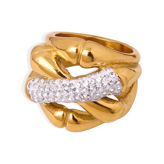 Golden Geometric Zircon Ring - Women's Fashion Jewelry