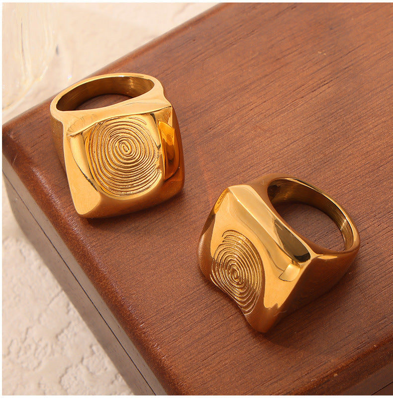 European American Style Gold-Plated Titanium Steel Fingerprint Ring