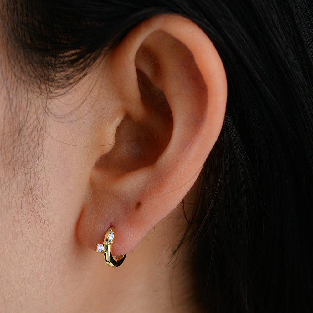 S925 Sterling Silver Minimalist Glossy Zircon Earrings Ear Buckles French Color