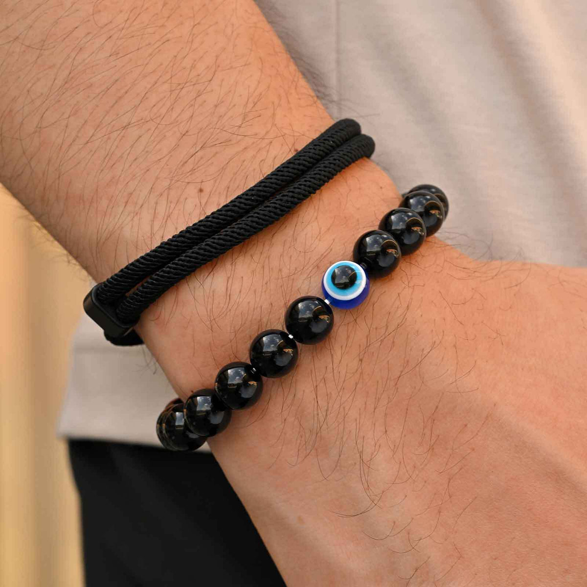 Braided Black Stainless Steel Bracelet for Men