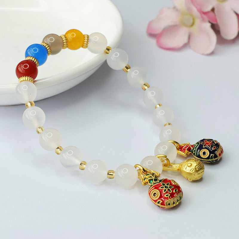 Chalcedony and Swallow Enamel Bracelet