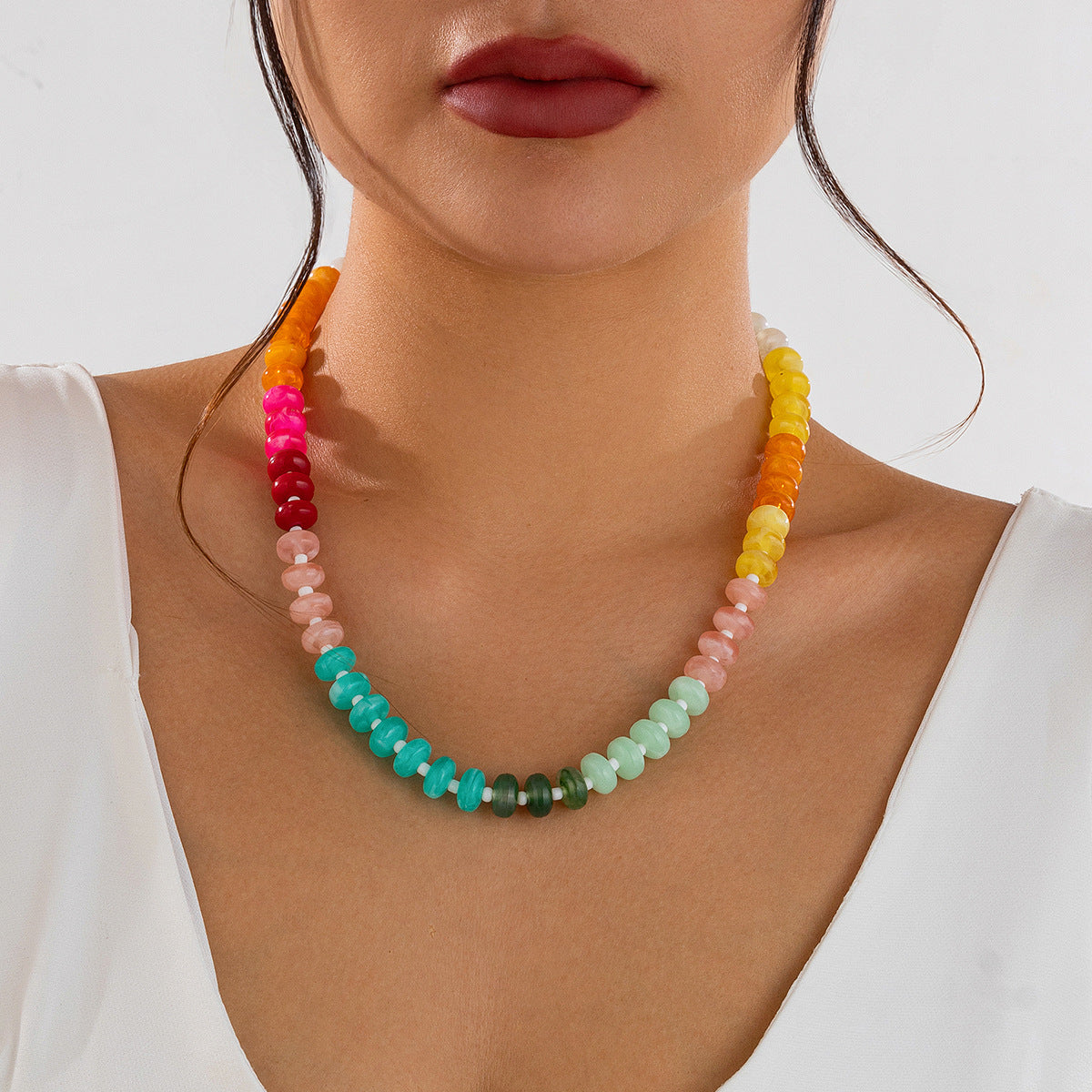 Rainbow Acrylic Beaded Necklace Collection