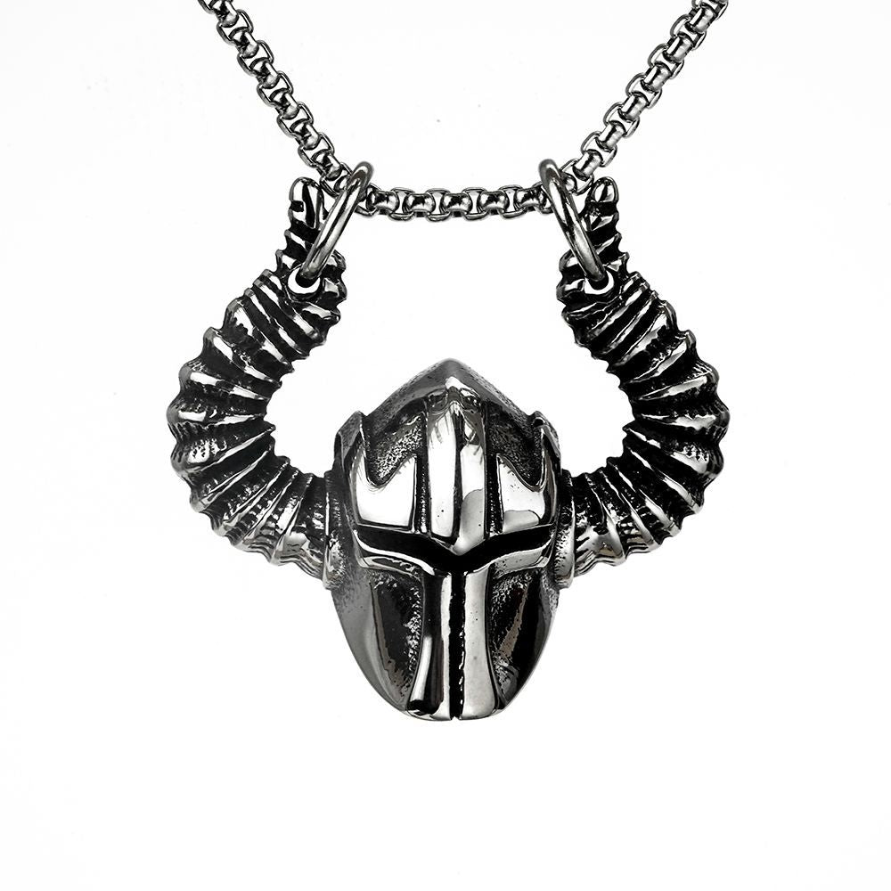 Vintage Men's Stainless Steel Viking Odin Helmet Necklace