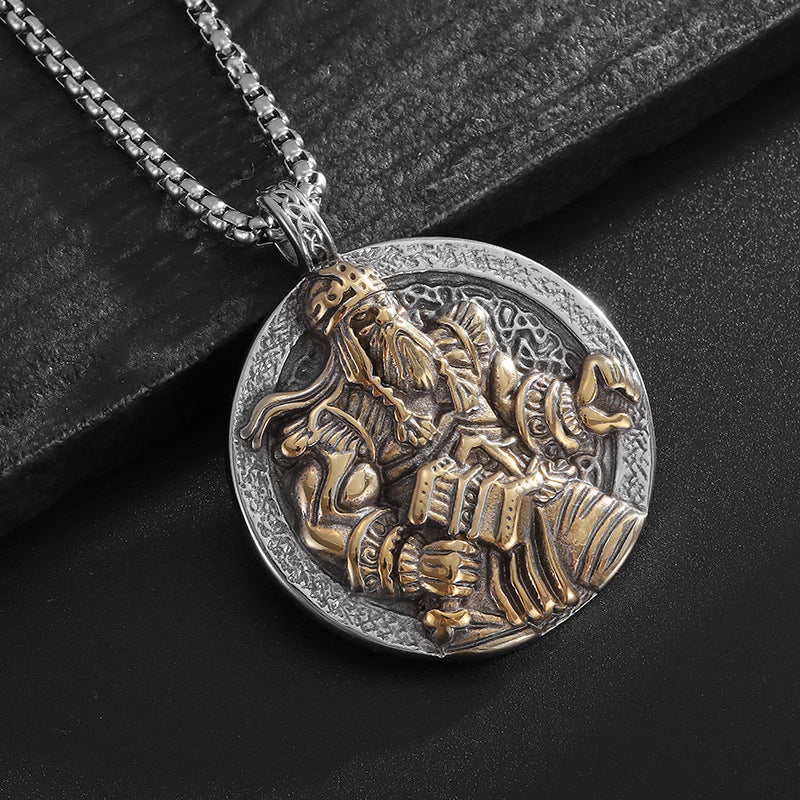 Odin Viking Pendant Necklace Stainless Steel Polished Vintage Gold Plated By Planderful Everyday Genie