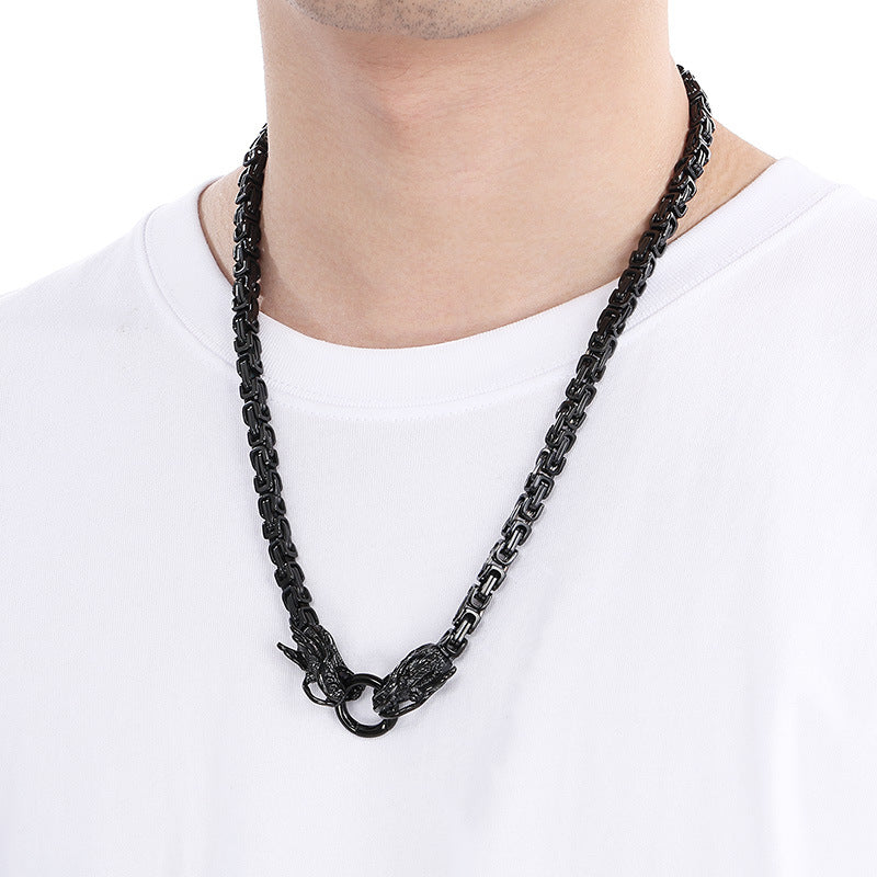 Planderful Dragon Necklace for Men 6mm Titanium Retro Chain