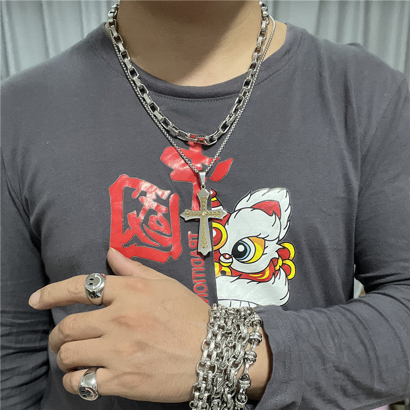 Personalized Retro Titanium Steel Cross Pendant Necklace for Men - Trendy Stainless Steel Design