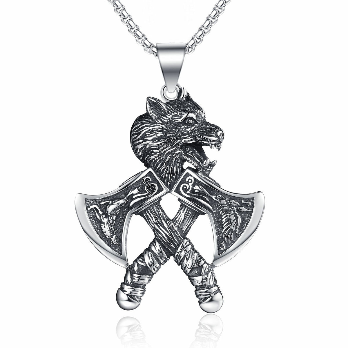 Vintage Viking Wolf Stainless Steel Pendant Necklace