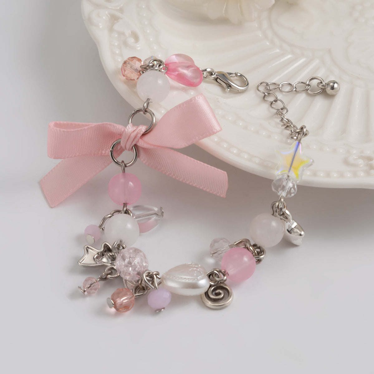 Planderful Pearl Bow Bracelet Imitation Pearls Fringed Statement Jewelry Lolita Style