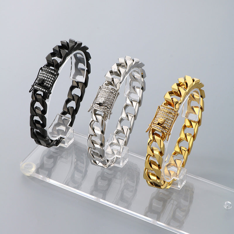 Hip-Hop Button Series – Woven Cuban Chain Dragon Head Buckle Titanium Bracelet