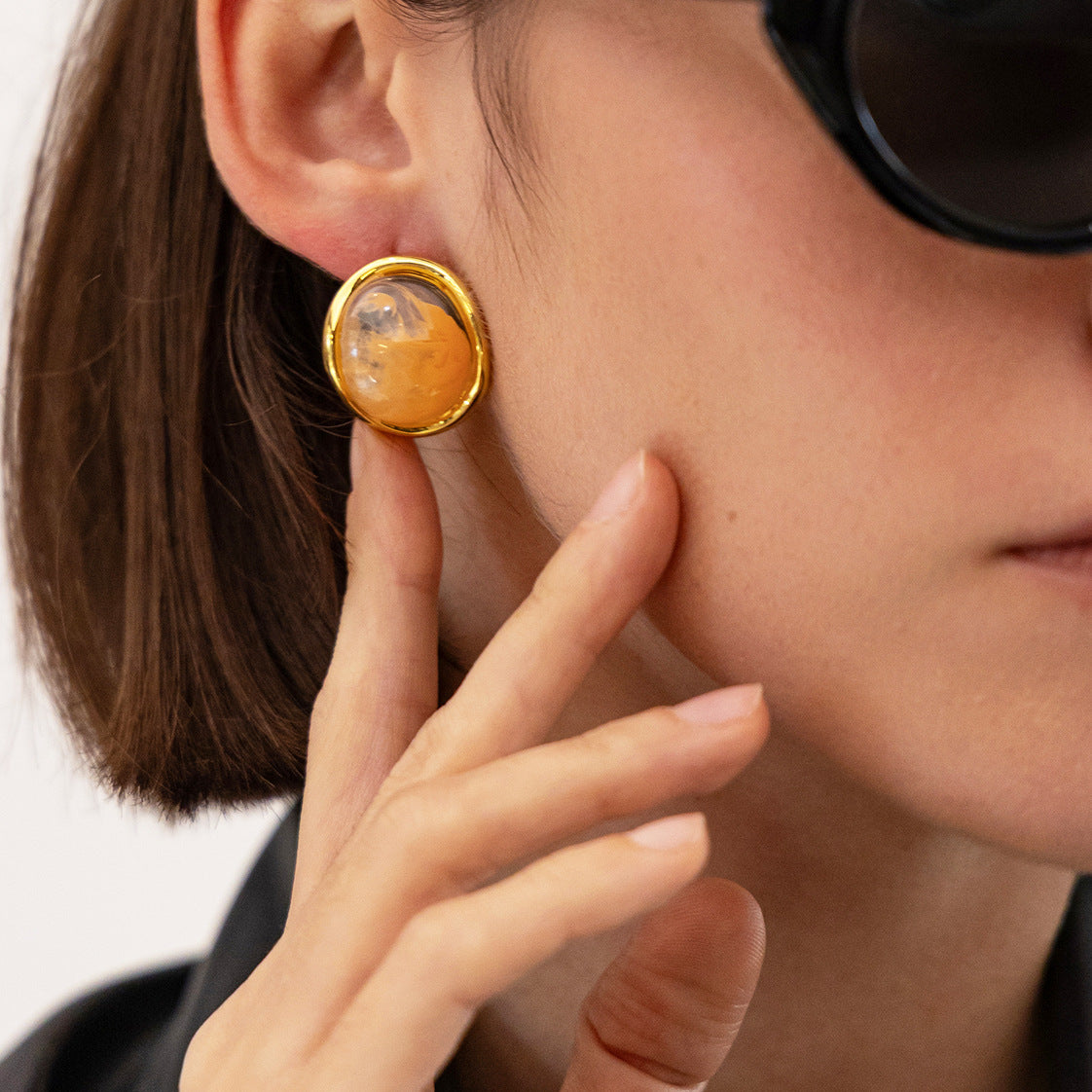 Planderful Mirror-Finish Stainless Steel Earrings Amber Gradient Geometric Statement For Fashion Forward Women