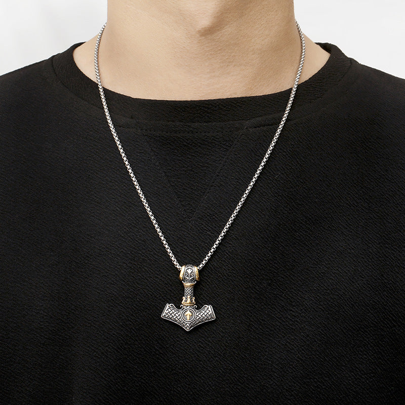 Viking-Inspired Punk Men's Stainless Steel Pendant with Odin Triangle Rune and Pirate Anchor Design