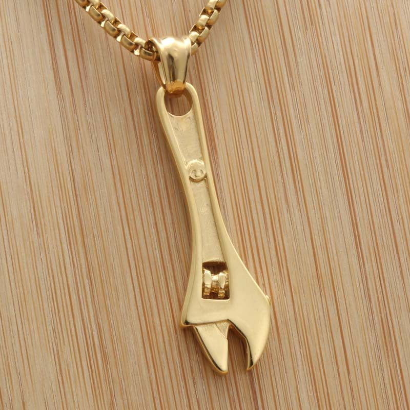 Customizable Titanium Steel Wrench Pendant - Trendy Stainless Steel Punk Necklace for Men
