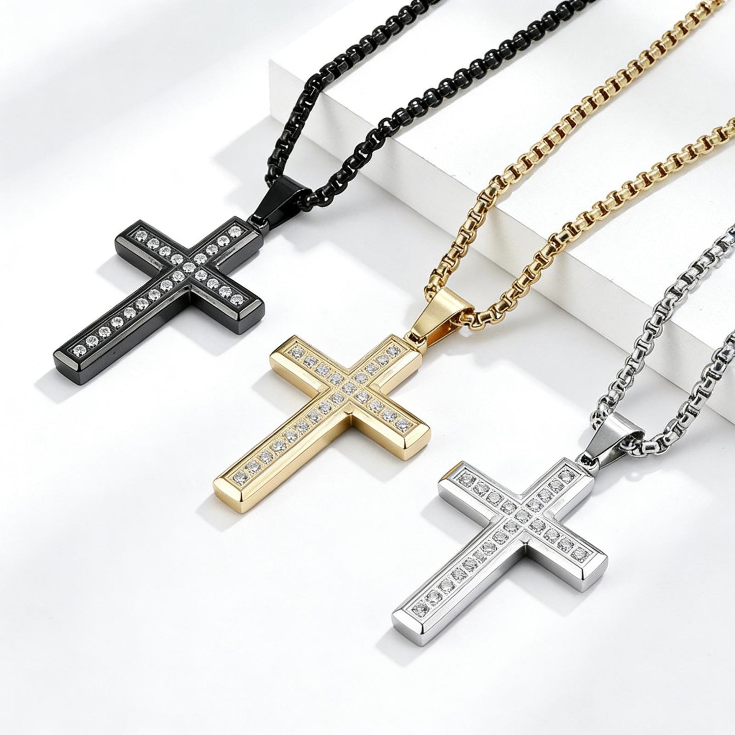 Planderful Zircon Cross Necklace Titanium Steel Unisex Inlaid Sparkle Light Luxury Pendant