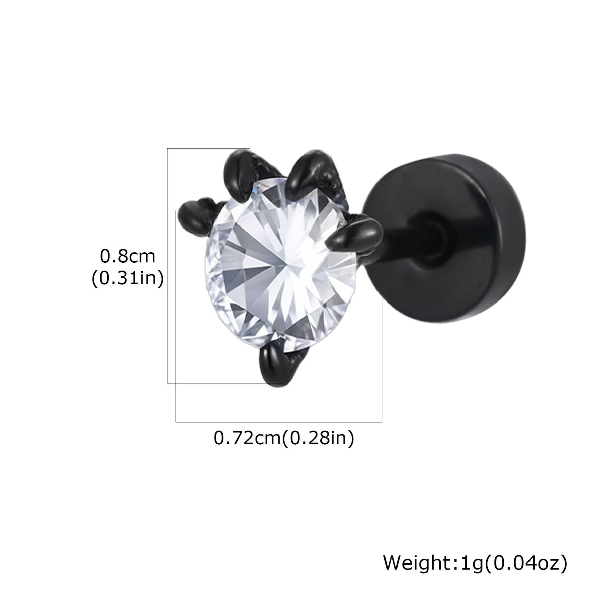 Black-Tone Clear Crystal Stud Earring — Single
