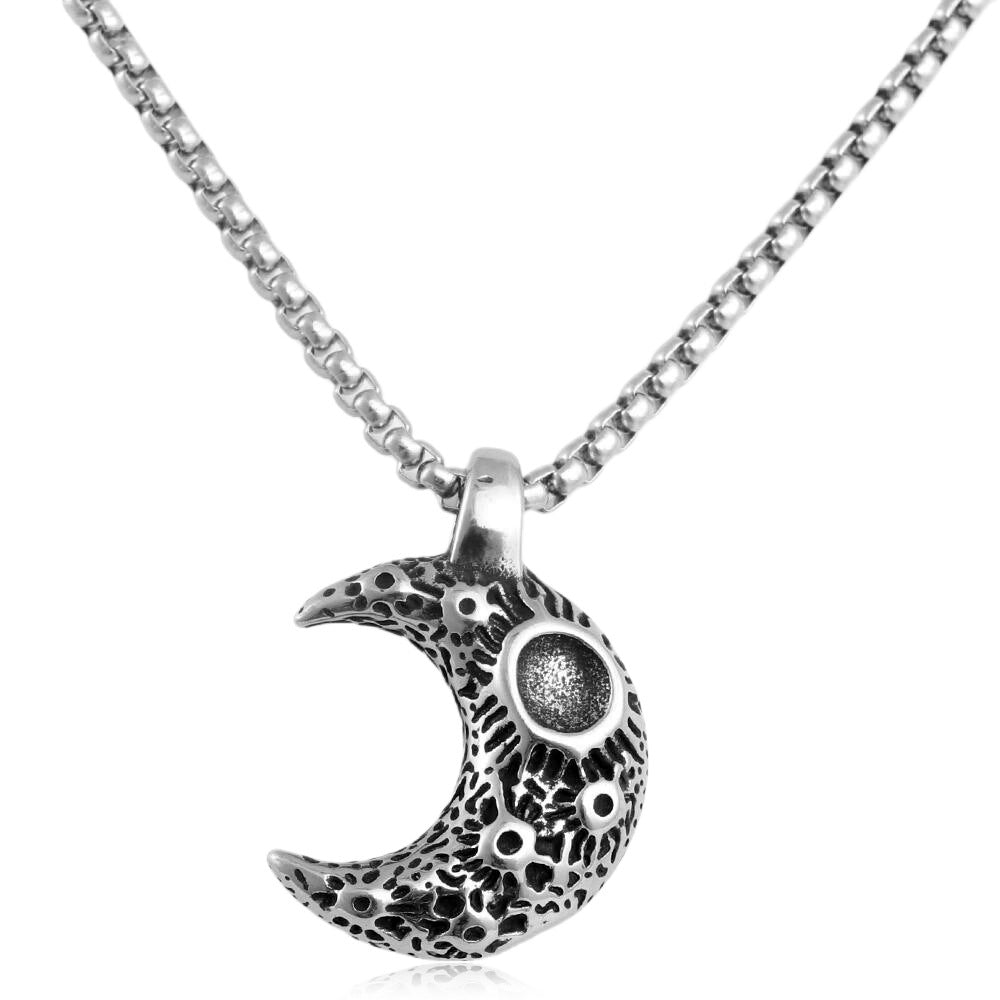 European And American Stainless Steel Moon Pendant Necklace