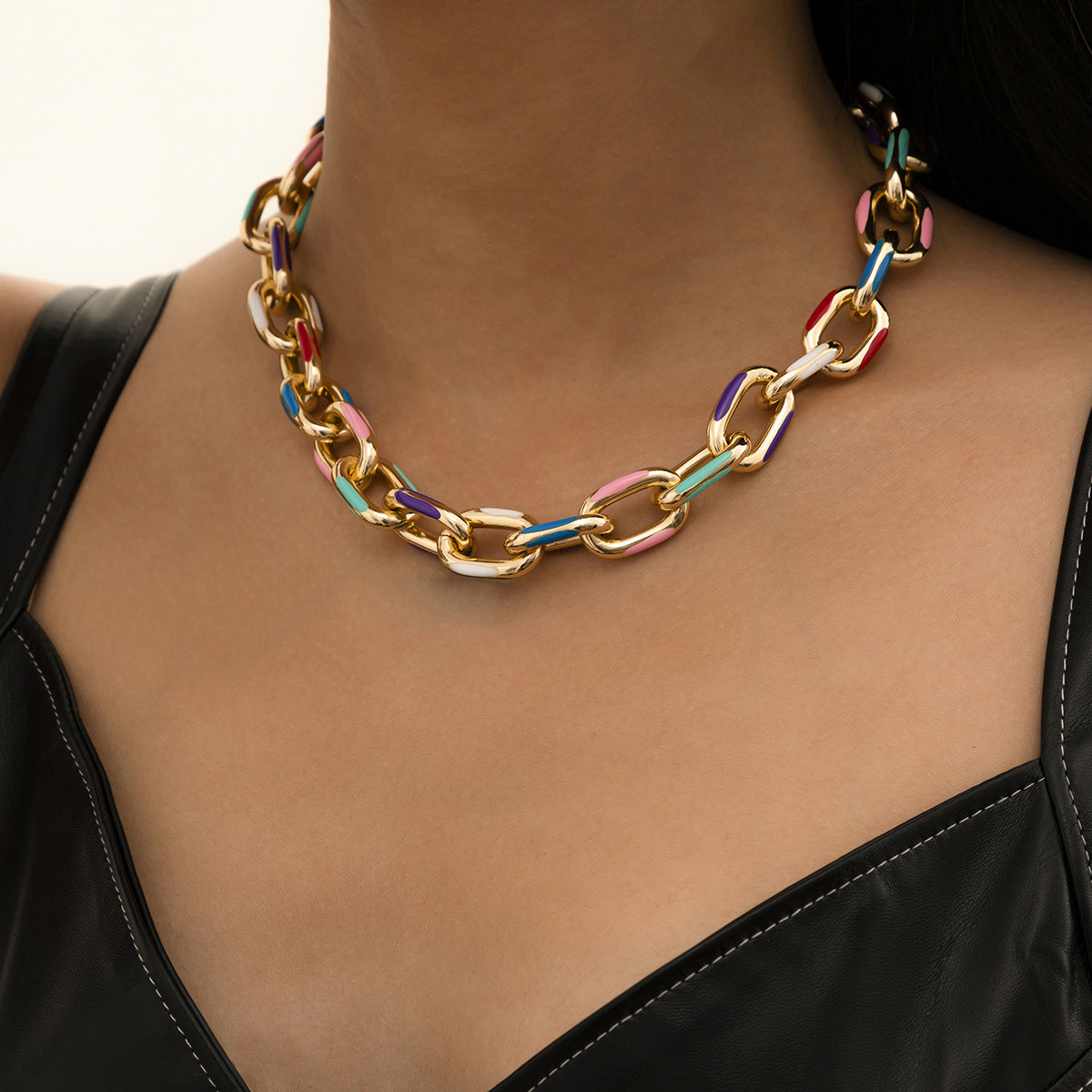 Planderful Vienna Verve Color Cross Chain Necklace For Women Creative Geometric Statement Jewelry