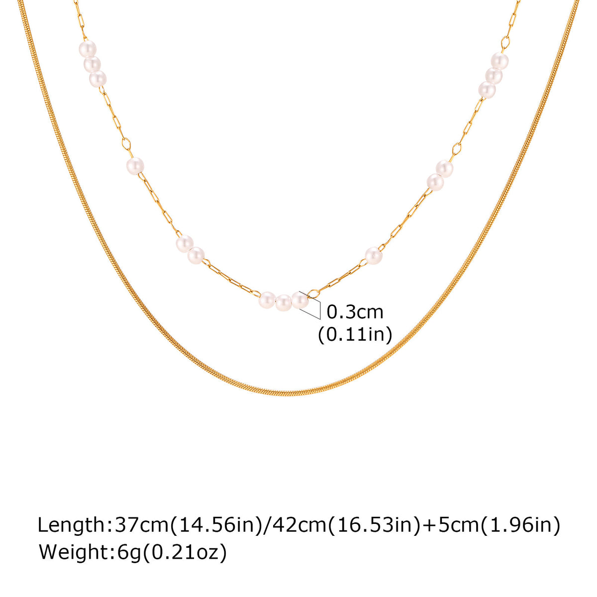 Stylish & Stainless Steel Round Snake Chain Imitation Pearl Double-Layer Necklace