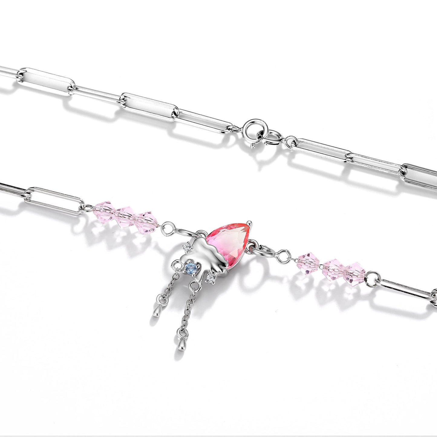 Pink Zircon Pendant Splice Silver Necklace